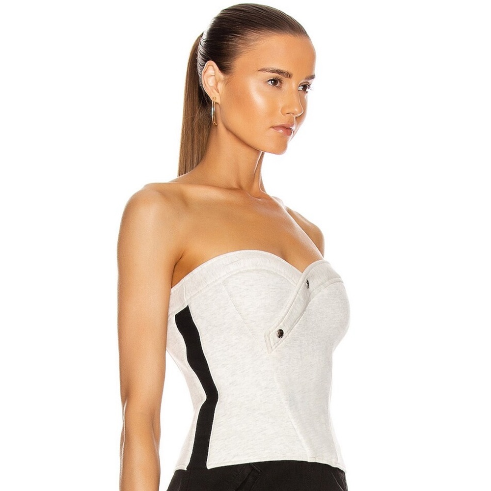 RTA “KALA” COTTON CROSSOVER BUSTIER TOP, SZ 2 LIGHT GREY